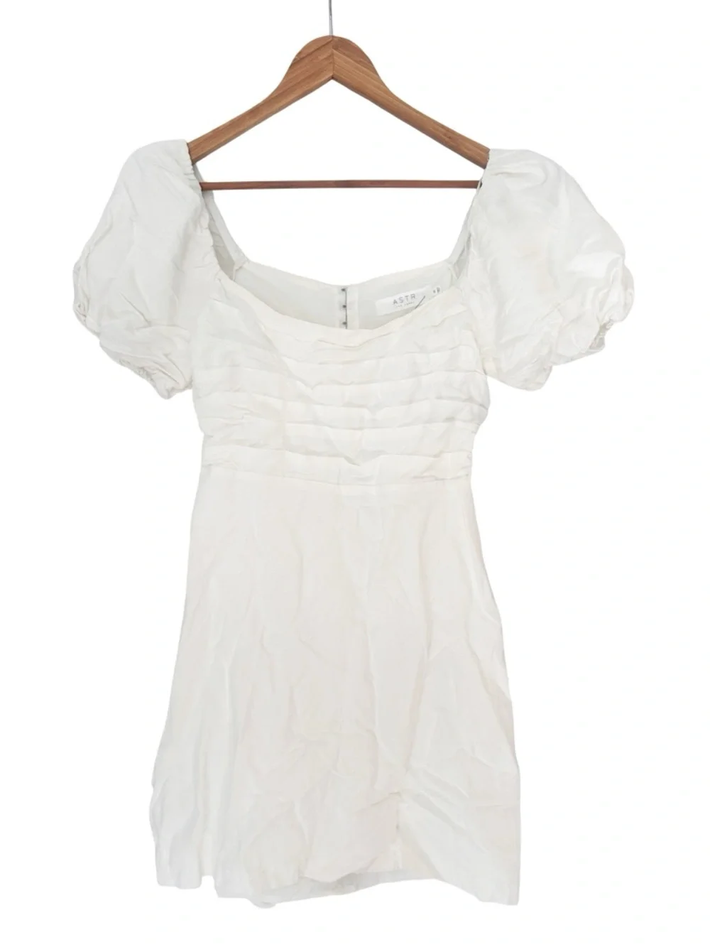 ASTR The LABEL Linen Pleat Front Puff Sleeve Mini Dress White M NWT - Picture 3 of 10